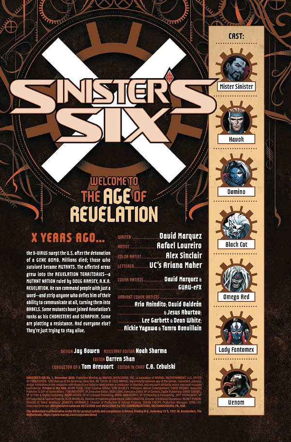 Interior preview page from SINISTER'S SIX #1 DAVID MARQUEZ COVER