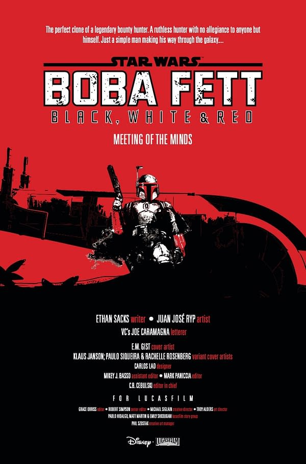 Interior preview page from STAR WARS: BOBA FETT - BLACK WHITE AND RED #3 E.M. GIST COVER