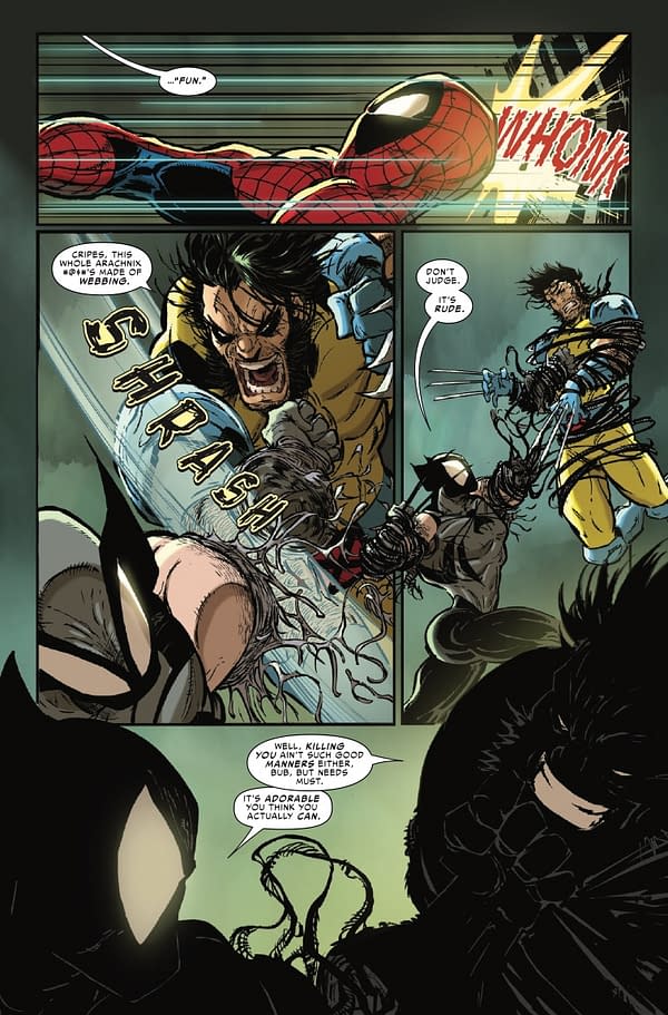 Interior preview page from SPIDER-MAN AND WOLVERINE #8 KAARE ANDREWS COVER