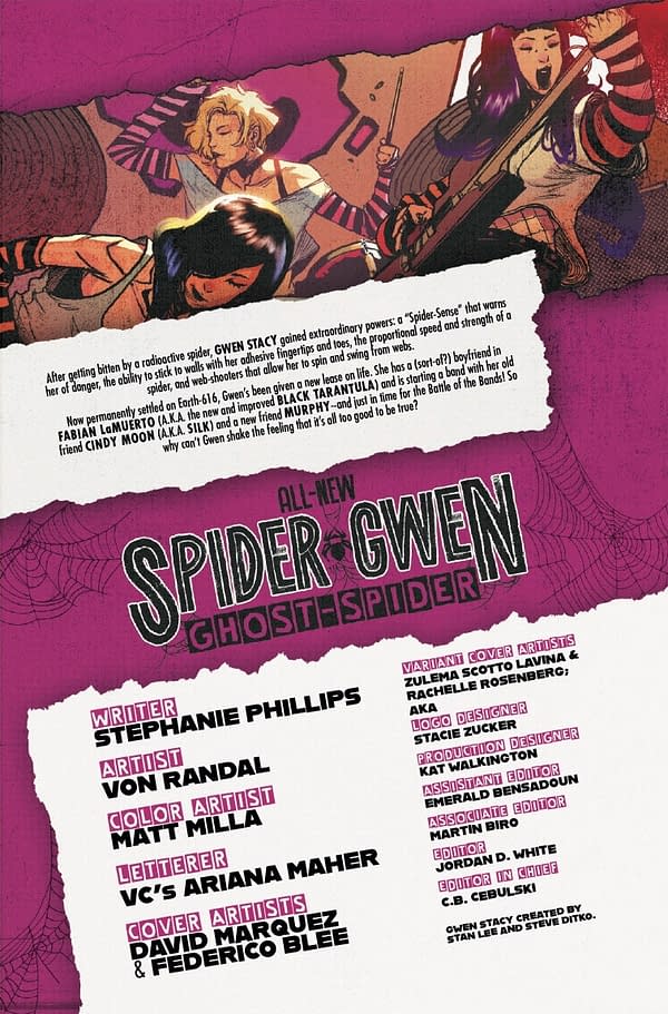 Preview image from 75960621343600611 ALL-NEW SPIDER-GWEN: THE GHOST SPIDER #6 DAVID MARQUEZ COVER, by Stephanie Phillips & Paolo Villanelli & David Marquez, in stores Tuesday, January 7, 2026 from Marvel