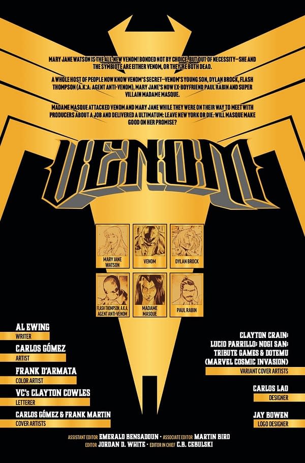 Preview image from 75960621330625311 VENOM #253 CARLOS GOMEZ COVER, by Al Ewing & Carlos Gomez & Carlos Gomez, in stores Tuesday, January 7, 2026 from Marvel