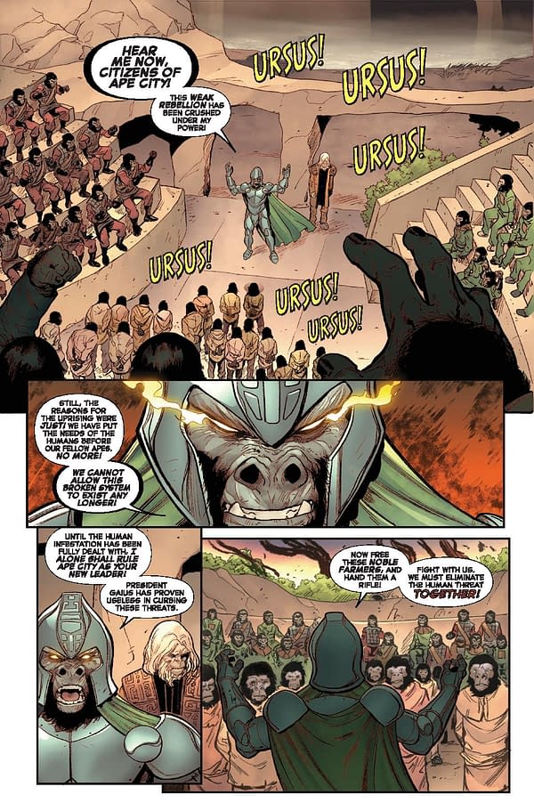 Interior preview page from PLANET OF THE APES VS. FANTASTIC FOUR #4 GREG LAND COVER