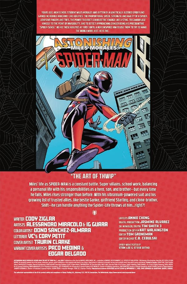 Interior preview page from ASTONISHING MILES MORALES: SPIDER-MAN - THE ART OF THWIP #1 TUARIN CLARKE COVER