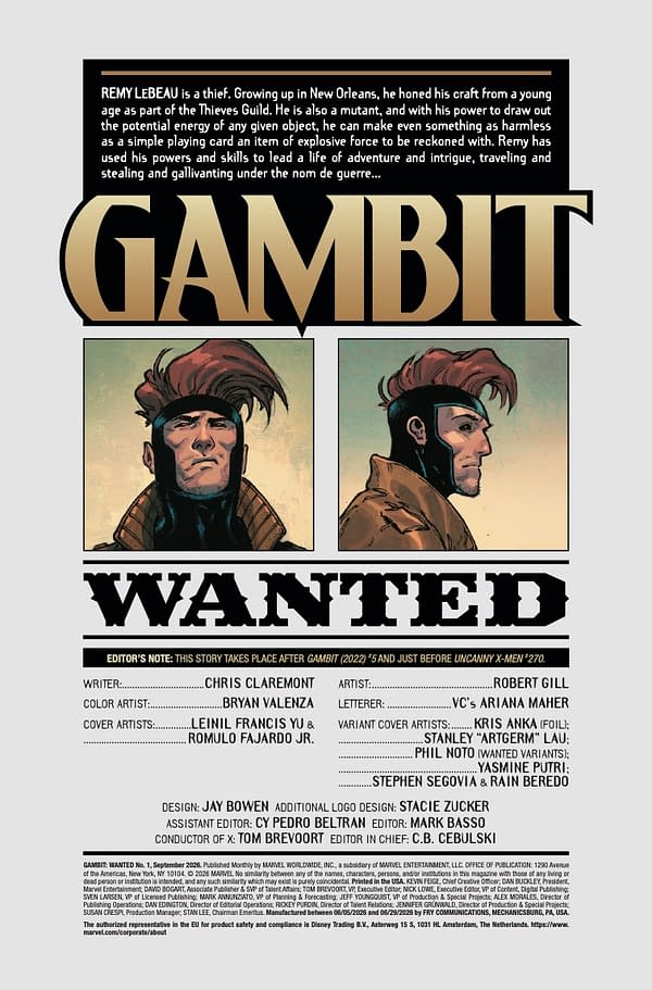 Interior preview page from GAMBIT: WANTED #1 LEINIL YU COVER