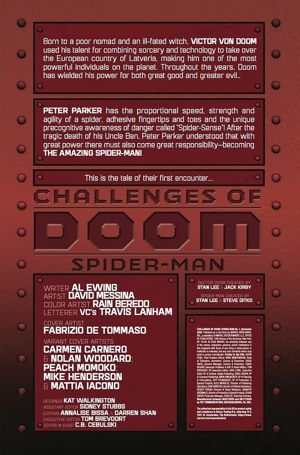 Interior preview page from CHALLENGES OF DOOM: SPIDER-MAN #1 FABRIZIO DE TOMMASO COVER