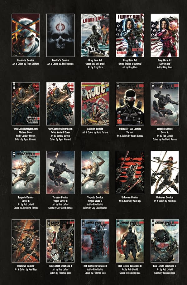 Snake Eyes: Deadgame will have 36 variants, an obvious Cobra plot.