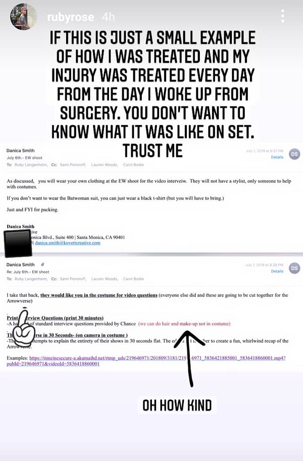 Batwoman: Ruby Rose Doubles Down on Claims; Posts Emails, Messages