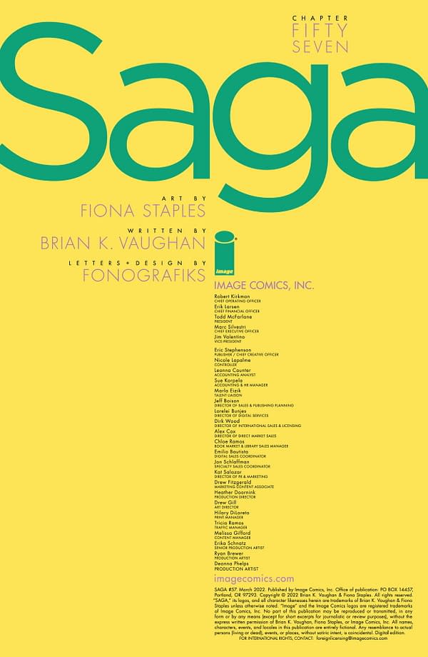 Lots Of Cuddling In Saga #57 Preview- Brian K. Vaughan & Fiona Staples