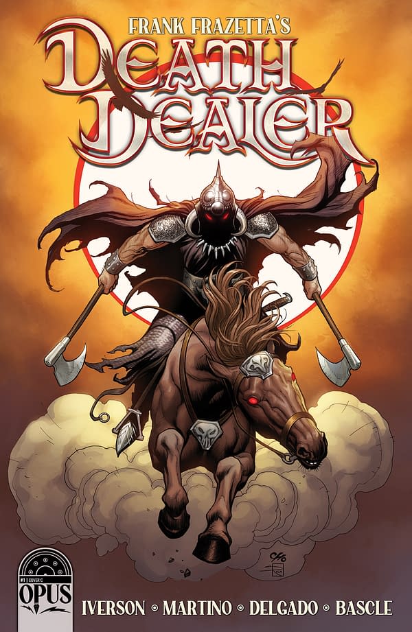Frank Cho Cover to Frank Frazetta's Death Dealer #3, by Mitch Iverson and Stefano Martino, in stores July 13th from Opus Comics