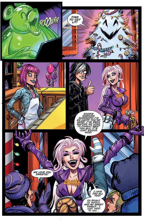 Preview page from APR230596 Sweetie Candy Vigilante #6, by (W) Suzanne Cafiero (A / CA) Jeff Zornow, in stores Wednesday, June 21, 2023 from DYNAMITE