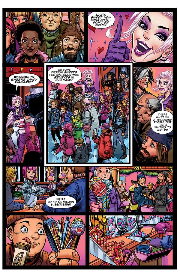 Preview page from APR230596 Sweetie Candy Vigilante #6, by (W) Suzanne Cafiero (A / CA) Jeff Zornow, in stores Wednesday, June 21, 2023 from DYNAMITE