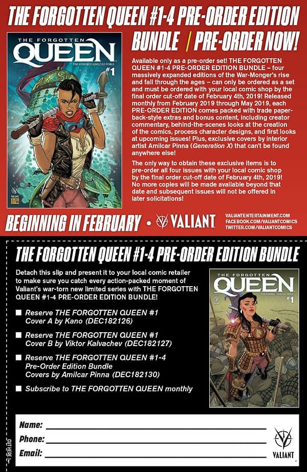 Valiant's The Forgotten Queen Gets a Pre-Order Bundle with Amilcar Pinna Variants