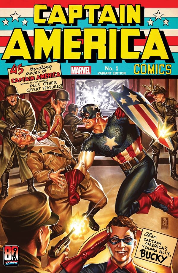 The variant cover for Captain America Anniversary Tribute #1 by Mark Brooks from Marvel Comics.