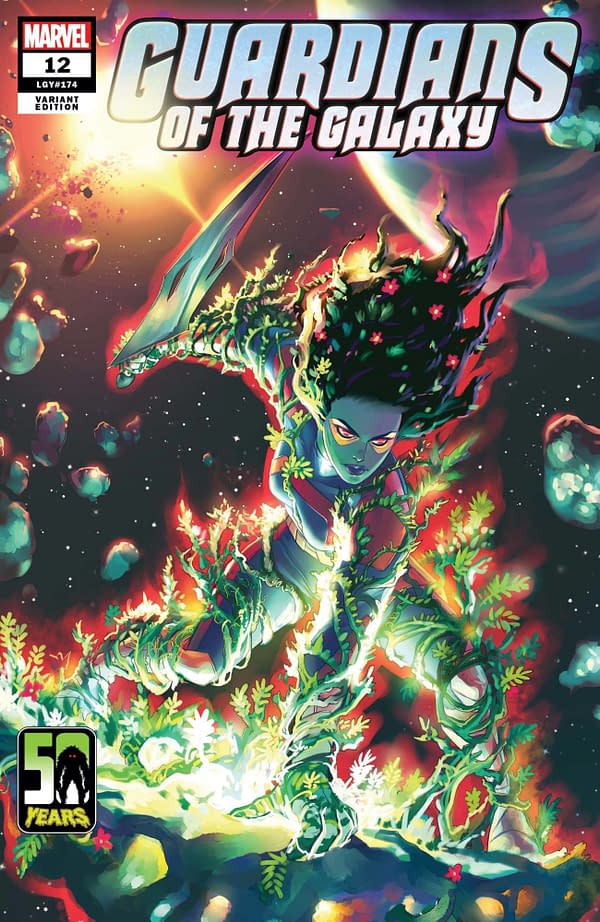 The Meghan Hetrick variant cover to Guardians of the Galaxy #12 by Al Ewing and Juan Cabal, in stores from Marvel Comics on Wednesday, March 24th, 2021