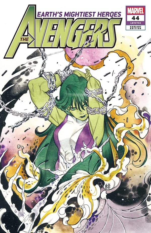Peach Momoko's variant cover to Avengers #44, by Jason Aaron and Javi Garron, in stores from Marvel Comics on April 7th, 2021.