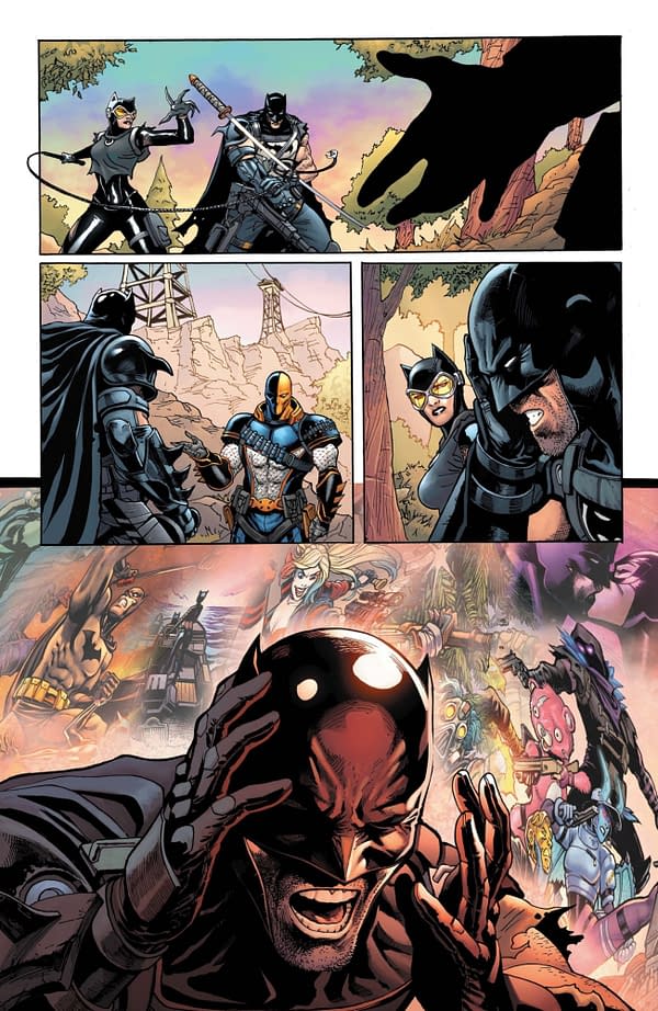 Interior preview page from Batman/Fortnite #4, by Donald Mustard, Christos Gage, Christian Duce, Nelson Faro DeCastro, and John Kalisz.