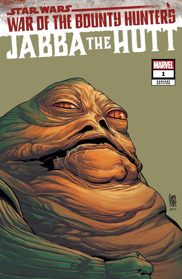 Cover image for MAY210676 STAR WARS WAR OF THE BOUNTY HUNTERS JABBA THE HUTT #1 HEADSHOT VAR, by (W) Justina Ireland (A) Luca Pizarri, More (CA) Giuseppe Camuncoli, in stores Wednesday, July 21, 2021 from MARVEL COMICS