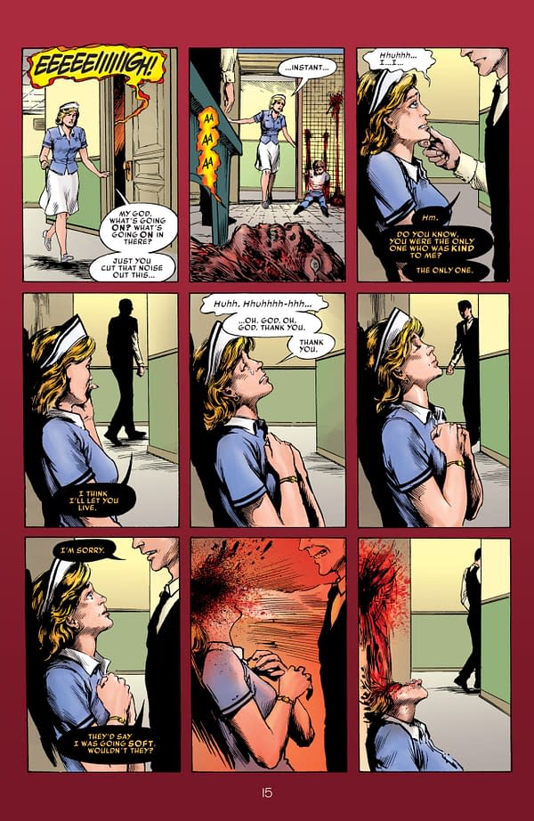 The scene from Miracleman #14 where Kid Miracleman kills the nurse.