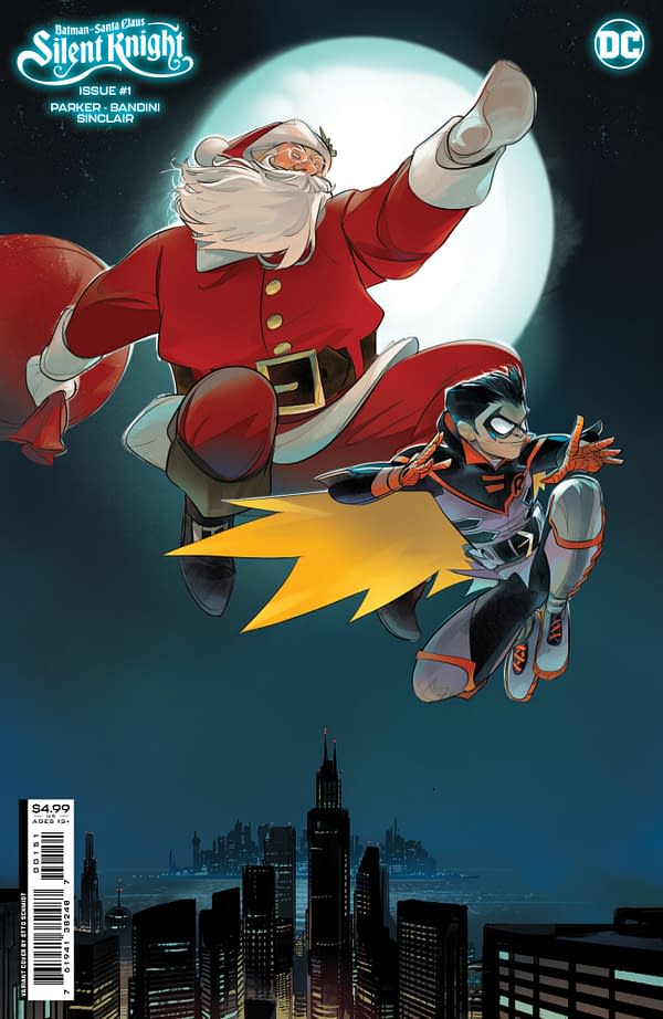 Cover image for 0923DC048 Batman/Santa Claus: Silent Knight #1 Chmidt Cover, by (W) Jeff Parker (A) Michele Bandini (CA) Chmidt, in stores Tuesday, December 5, 2023 from DC Comics