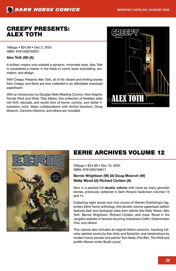 Dark Horse Comics October 2025 Solicits