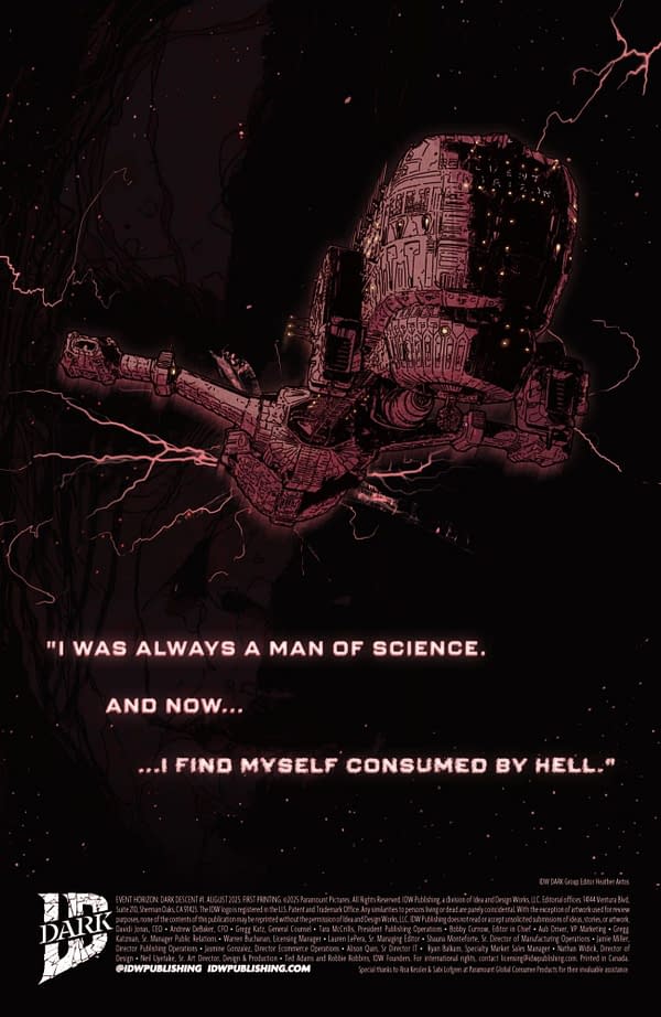 Interior preview page from EVENT HORIZON: DARK DESCENT #1 JEFFREY LOVE COVER
