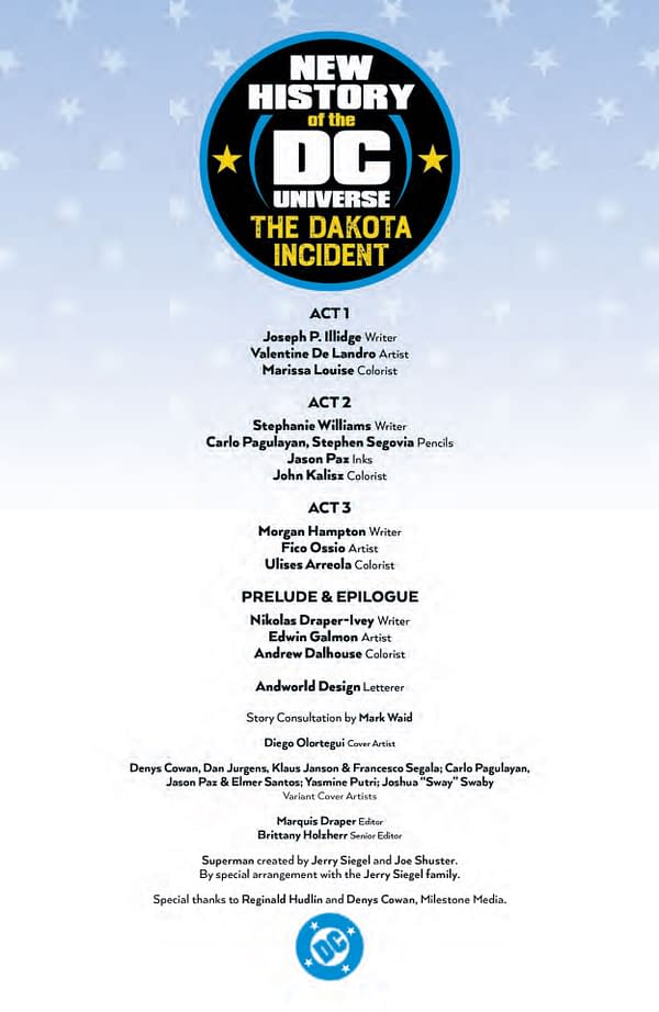 Interior preview page from New History of the DC Universe: The Dakota Incident #1