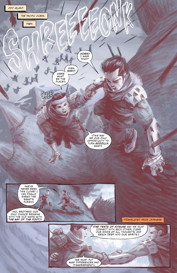 Interior preview page from TEENAGE MUTANT NINJA TURTLES X GODZILLA #5 FERO PE COVER