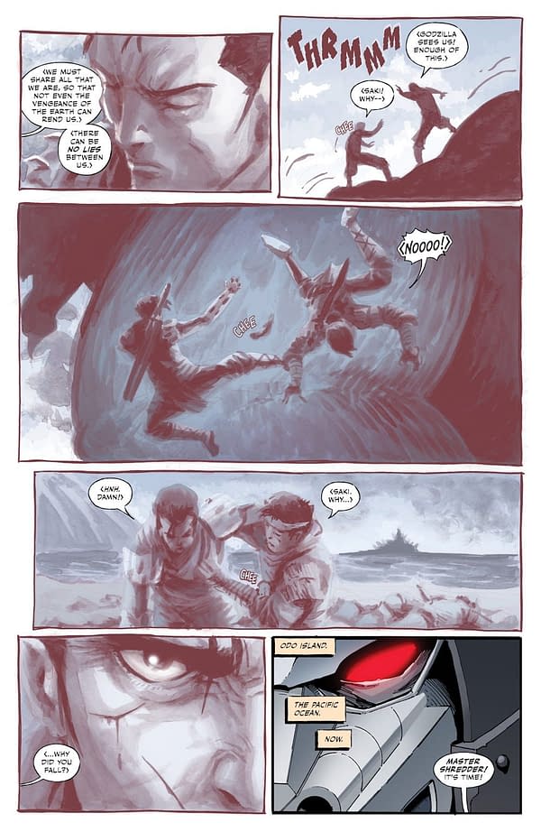 Interior preview page from TEENAGE MUTANT NINJA TURTLES X GODZILLA #5 FERO PE COVER