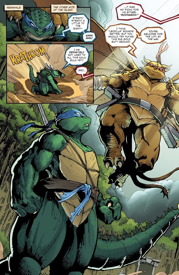 Interior preview page from TEENAGE MUTANT NINJA TURTLES X GODZILLA #5 FERO PE COVER
