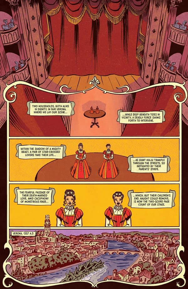 Interior preview page from ROMEO AND JULIET AND GODZILLA #1 TOM SCIOLI COVER