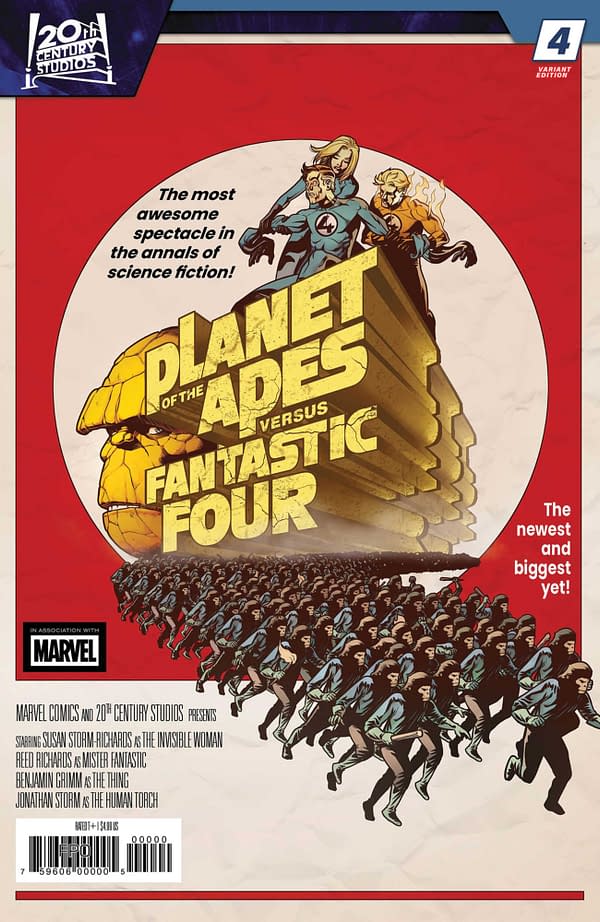 Cover image for PLANET OF THE APES VS. FANTASTIC FOUR #4 PERE PEREZ MOVIE HOMAGE VARIANT