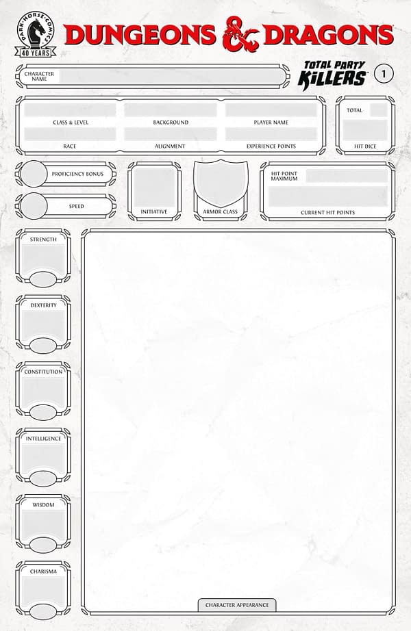 Cover image for Dungeons & Dragons: Total Party Killers #1 (CVR E) (Blank cover-Character Sheet)