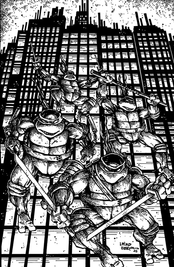 Cover image for Teenage Mutant Ninja Turtles #20: 300th Issue Special Variant RI (25) (Eastman & Laird Full Art B&W)