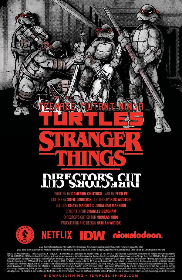 Interior preview page from TMNT X STRANGER THINGS DIRECTOR'S CUT #1 FERO PE COVER