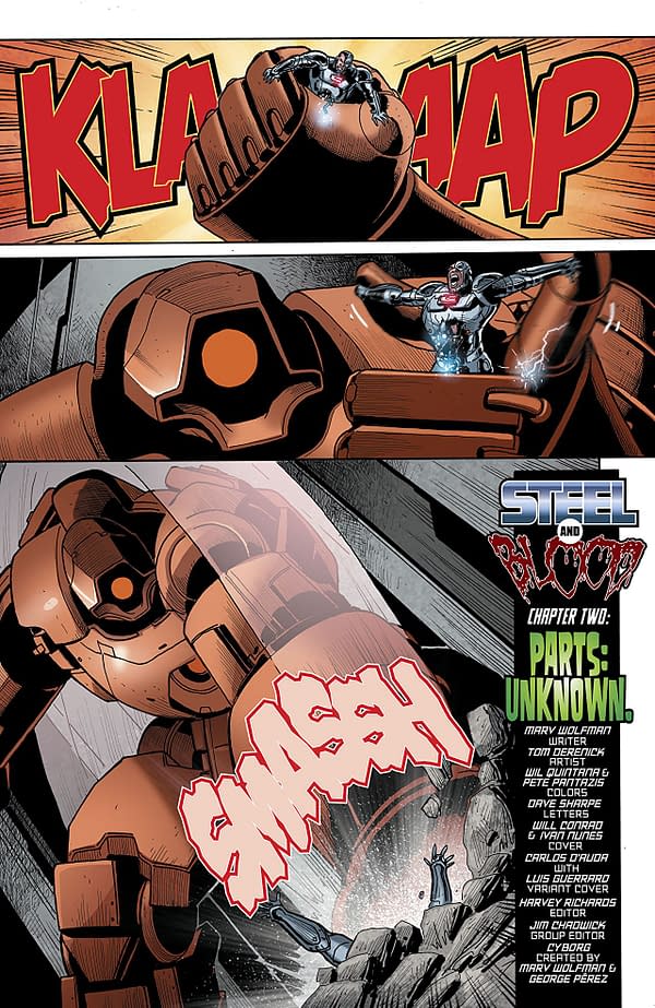 Cyborg #22 art by Tom Derenick, Wil Quintana, and Pete Pantazis