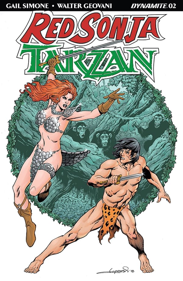 Red Sonja/Tarzan #2 cover by Aaron Lopresti