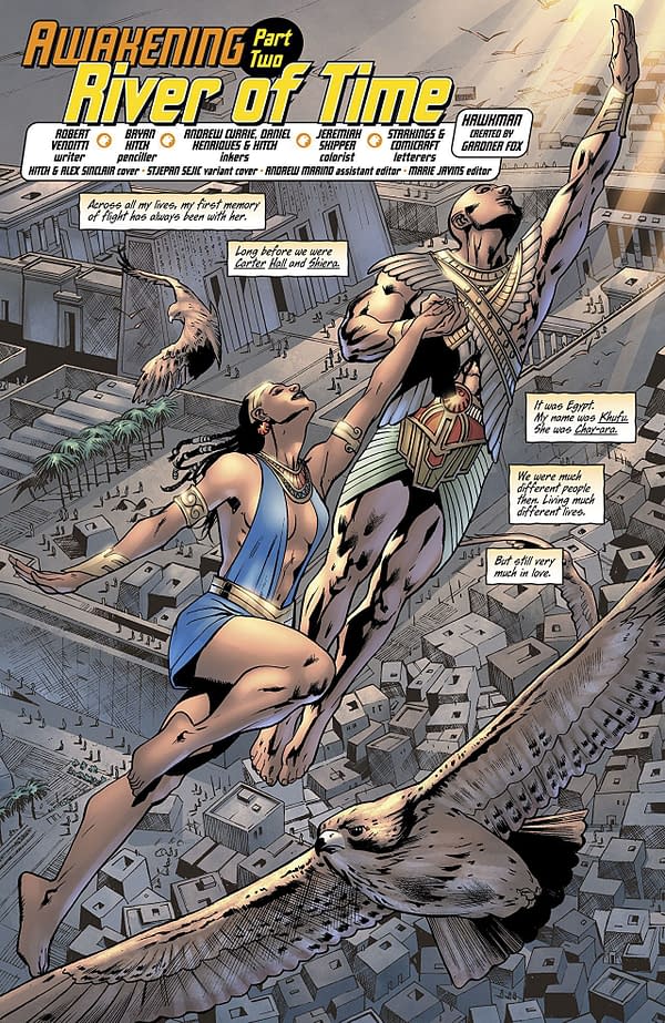 Hawkman #2 art by Bryan Hitch, Daniel Henriques, Andrew Currie, and Jeremiah Skipper