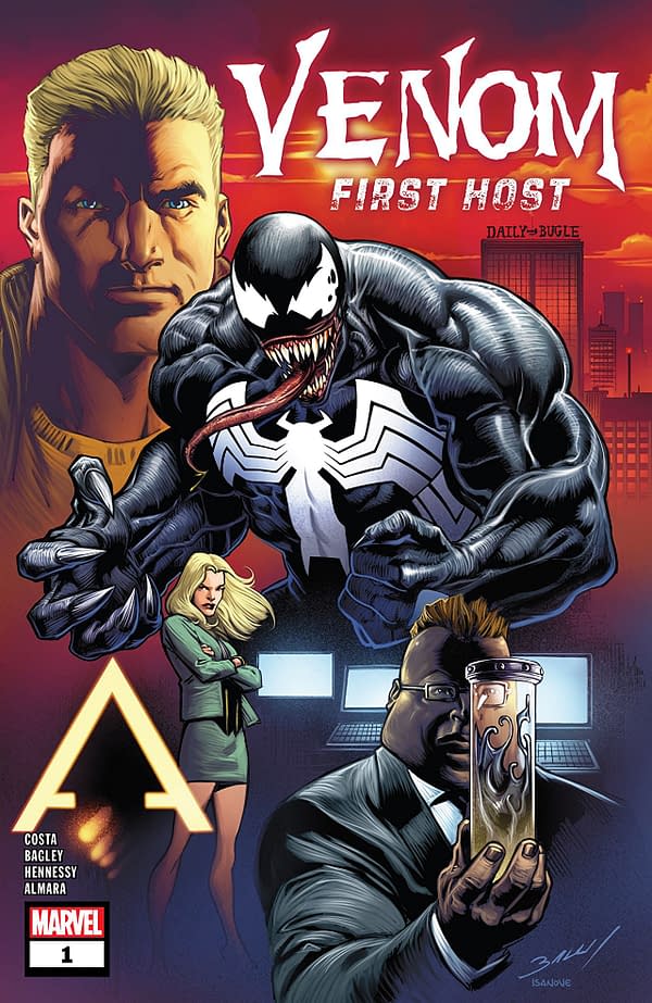 Venom: First Host #1 cover by Mark Bagley, Andrew Hennessy, and Dono Sanchez-Almara