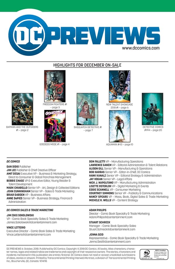 The Full DC Comics Catalog for December 2018 + Solicitations