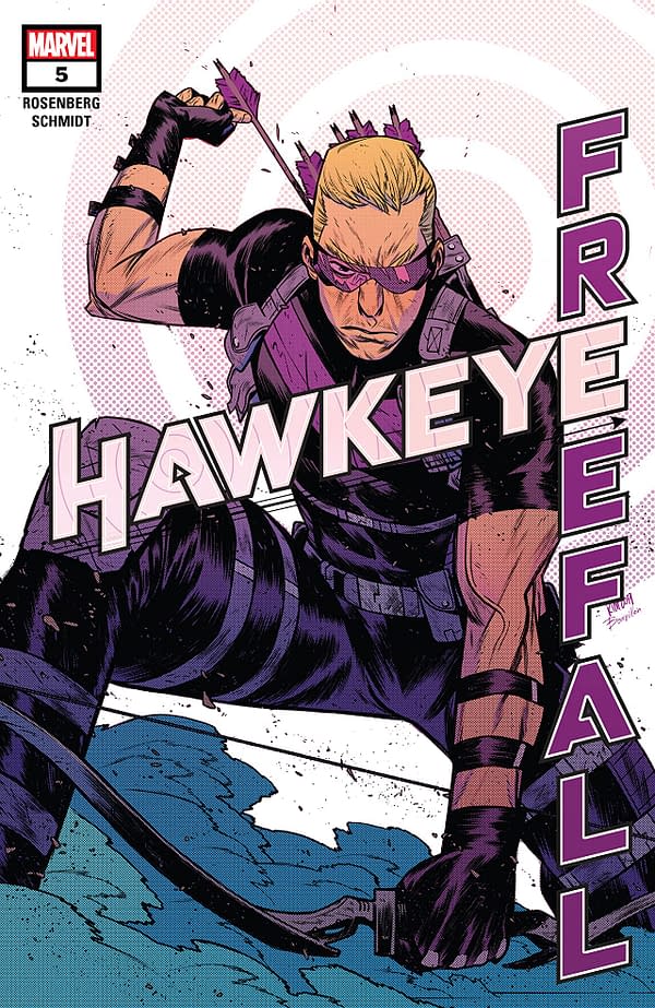 The cover to Hawkeye: Freefall #5 by Matthew Rosenberg and Otto Schmidt, only available digitally due to coronavirus cost-cutting measures.
