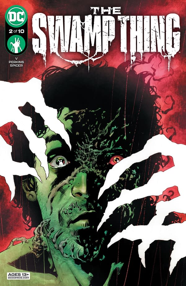 Mike Perkins' cover to The Swamp Thing #2, by Ram V and Mike Perkins, in stores from DC Comics on Tuesday, April 6th, 2021.