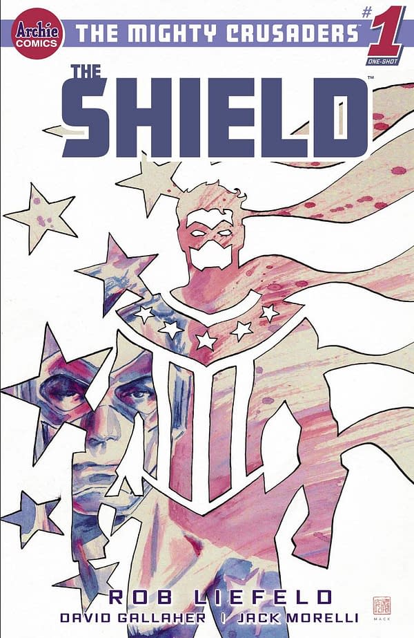David Mack variant cover to The Mighty Crusaders: The Shield #1, by Rob Liefeld and David Gallaher, in stores June 30th from Archie Comics