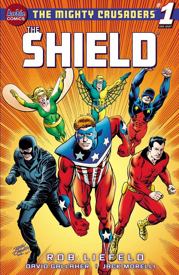 Jerry Ordway variant cover to The Mighty Crusaders: The Shield #1, by Rob Liefeld and David Gallaher, in stores June 30th from Archie Comics
