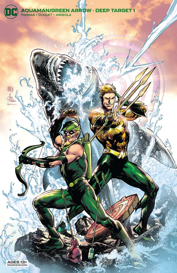 Variant cover for AQUAMAN GREEN ARROW DEEP TARGET #1 (OF 7), by (W) Brandon Thomas (A) Ronan Cliquet (CA) Marco Santucci, in stores Tuesday, October 26, 2021 from DC Comics