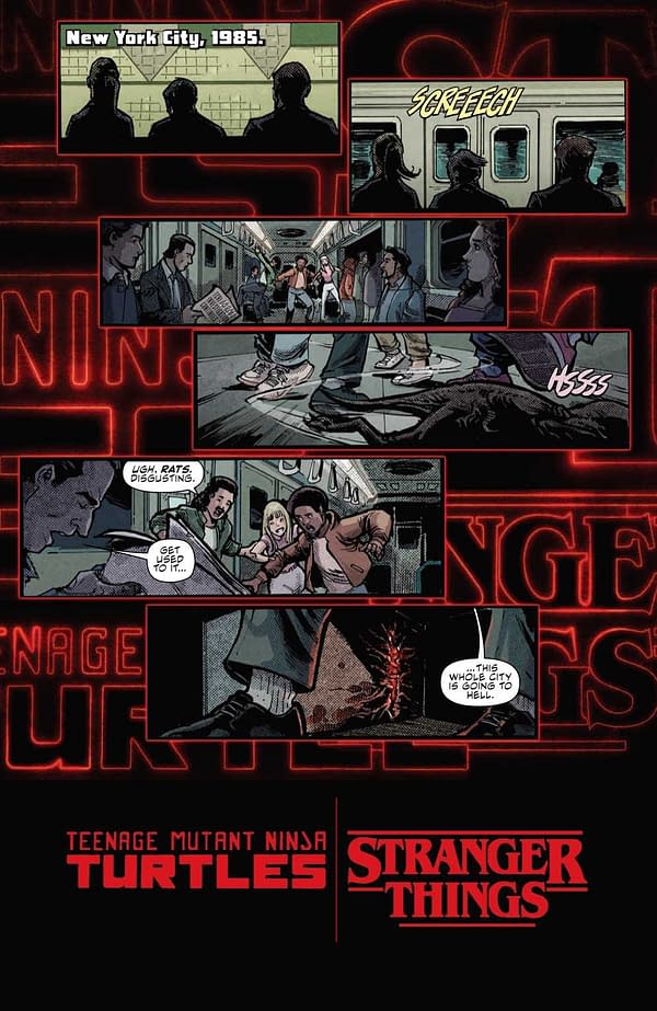 Interior preview page from Teenage Mutant Ninja Turtles x Stranger Things #1