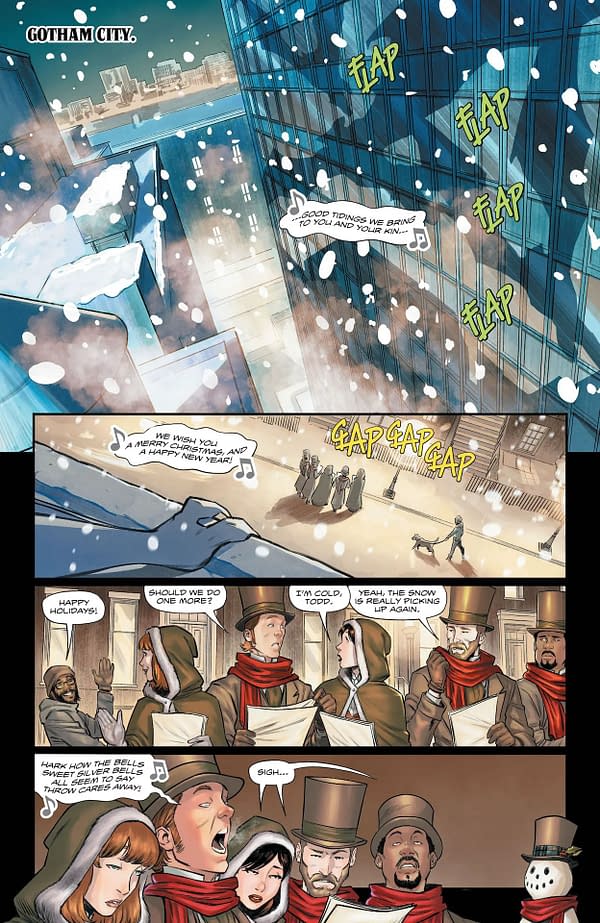 Interior preview page from 0923DC046 Batman/Santa Claus: Silent Knight #1 Ra Cover, by (W) Jeff Parker (A) Michele Bandini (CA) Ra, in stores Tuesday, December 5, 2023 from DC Comics