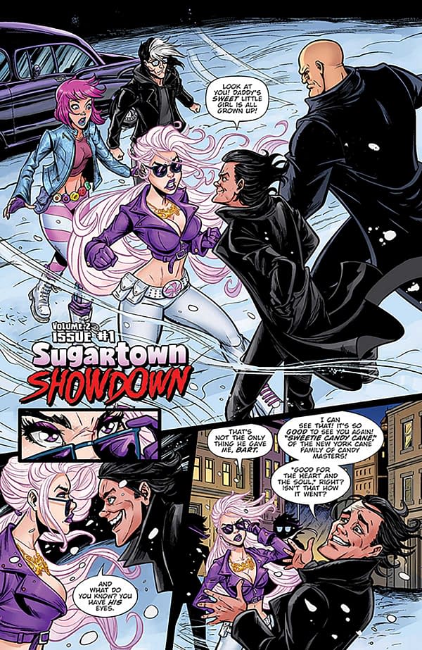 Preview page from DEC230272 Sweetie Candy Vigilante #1, by (W) Suzanne Cafiero (A) Thiago Vale (CA) Jeff Zornow, in stores Wednesday, February 14, 2024 from DYNAMITE
