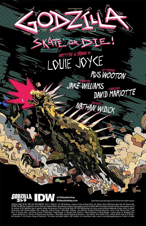 Interior preview page from GODZILLA: SKATE OR DIE #1 LOUIE JOYCE COVER