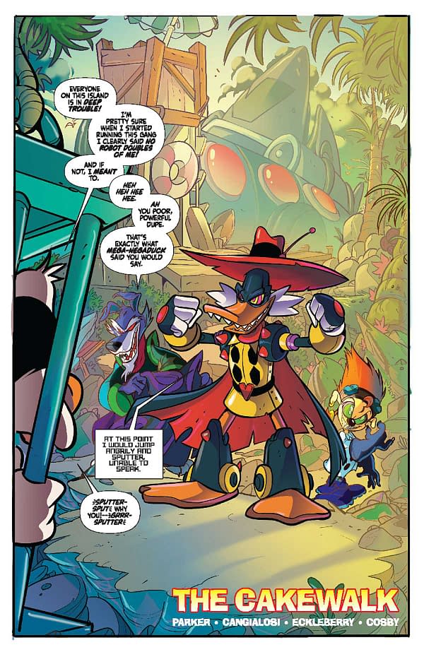 Preview page from FEB240274 Negaduck #8, by (W) Jeff Parker (A) Ciro Cangialosi (CA) Drew Moss, in stores Wednesday, September 18, 2024 from DYNAMITE