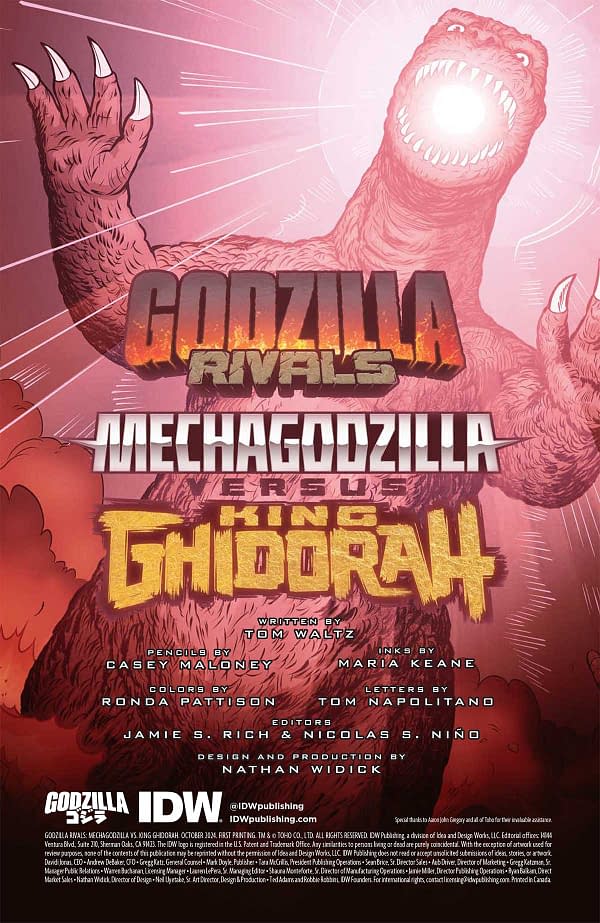 Interior preview page from GODZILLA RIVALS: MECHAGODZILLA VS. KING GHIDORAH #1 CASEY MALONEY COVER